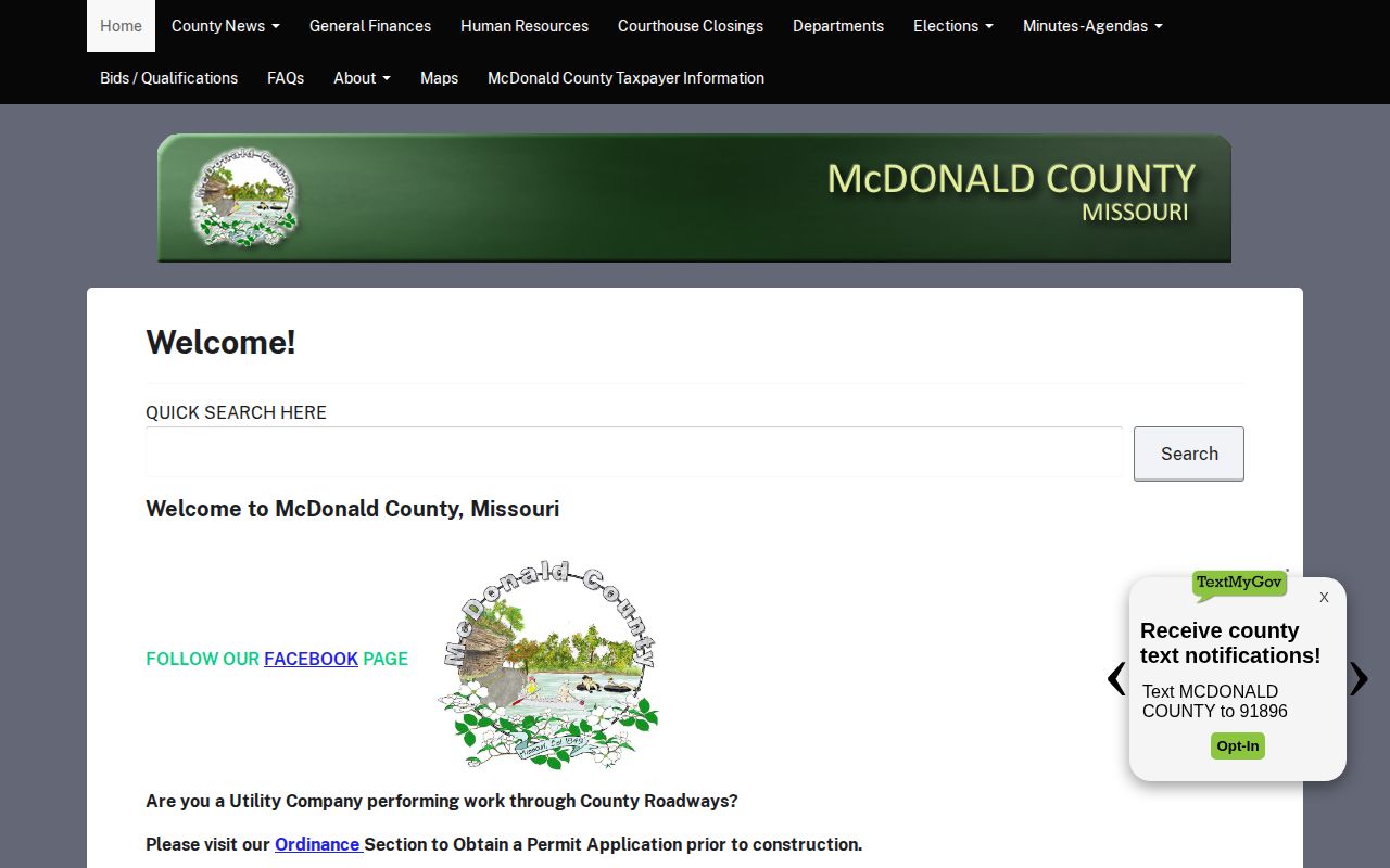 Official McDonald County government website with public records form access